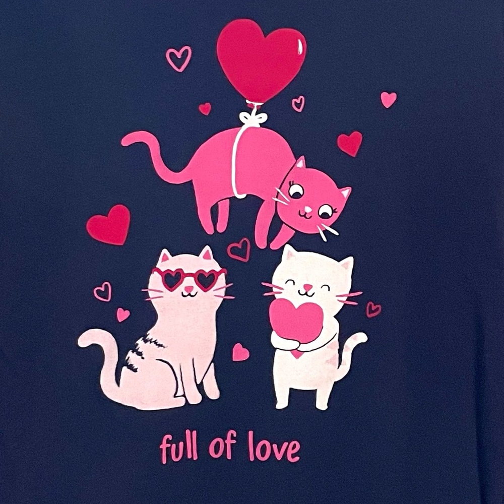 10/$35💥Full Of Love ❤️🎈Heart Balloons & Cats T-Shirt, Long Sleeve, Navy Pink Red